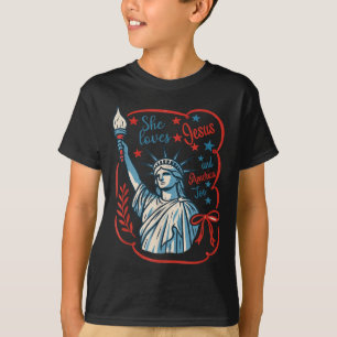 Camiseta Ama Jesus E a América Também Cristão Patriótico 4t