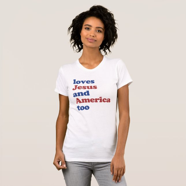 Camiseta Ama Jesus e América no dia 4 de julho de verão (Frente Completa)