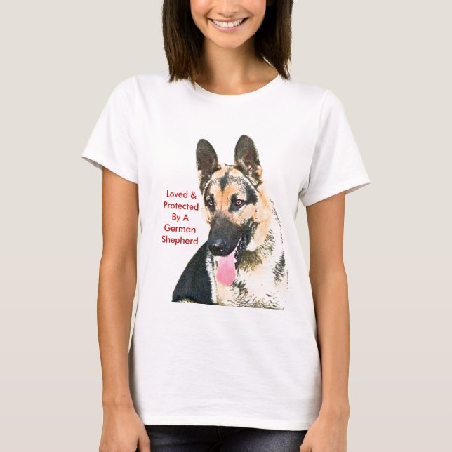 Camiseta Amado & protegido por um german shepherd (Frente)