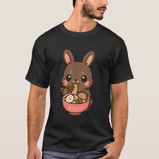 Camiseta Amami Rabbit Eating Ramen Noodles Kawaii Cute Funn (Frente)