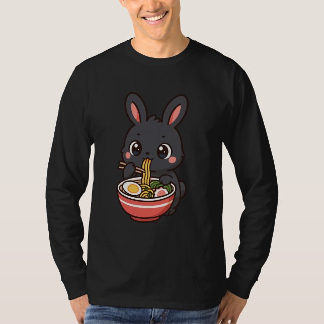 Camiseta Amami Rabbit Eating Ramen Noodles Kawaii Cute Funn (Frente)