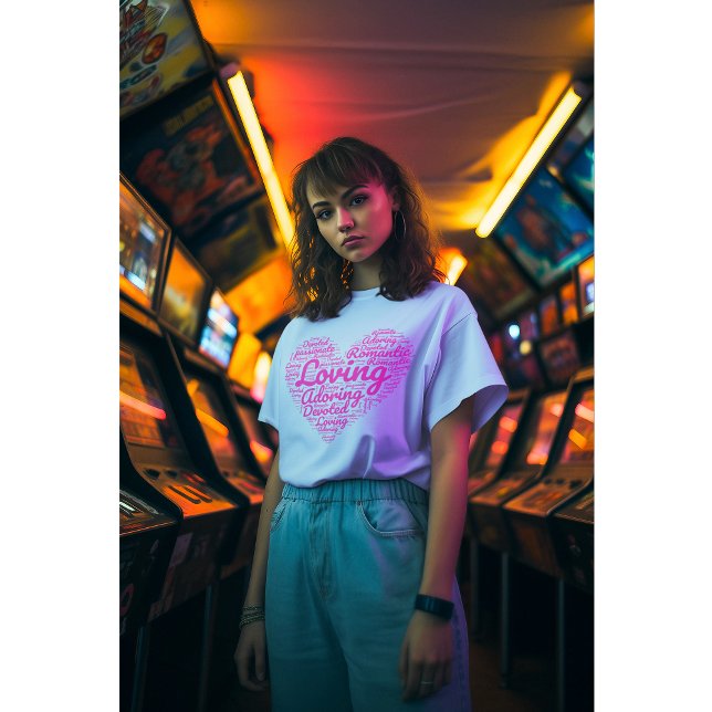 Camiseta Amando a Arte Shapecloud do Coração Fuchsia (Criador carregado)