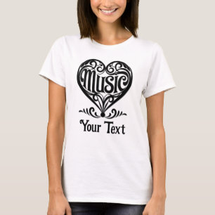 Camiseta Amante da Música Coração Personalizado Elegante co