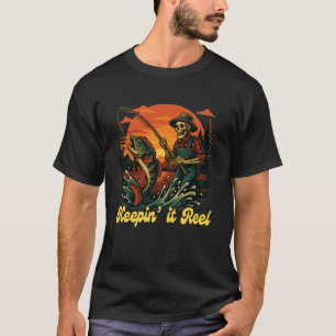 Camiseta Amante da Pesca Pescador Esqueleto Vida no Lago Ma