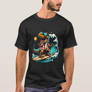 Camiseta Amante da Praia T-rex Dinossauro Montando Prancha 