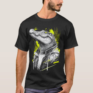 Camiseta Amante de Animais com Motivo de Arte de Crocodilo