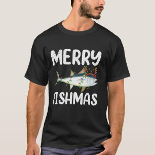 Camiseta Amante de Atum Luzes de Natal Chapéu de Rena Atum