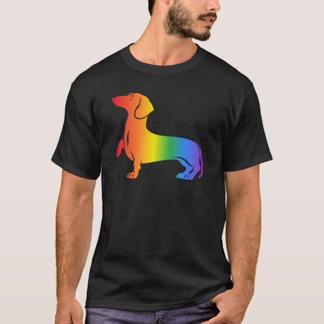 Camiseta Amante de Cachorro Dachshund Arco-íris (Frente)