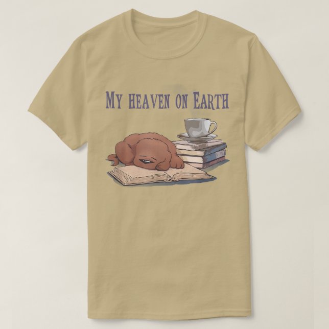 Camiseta Amante de cachorro, livro, Céu e amantes de café e (Frente do Design)