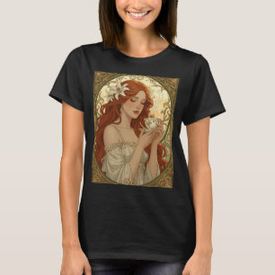 Camiseta Amante de Café e Flores de Lírio Art Nouveau