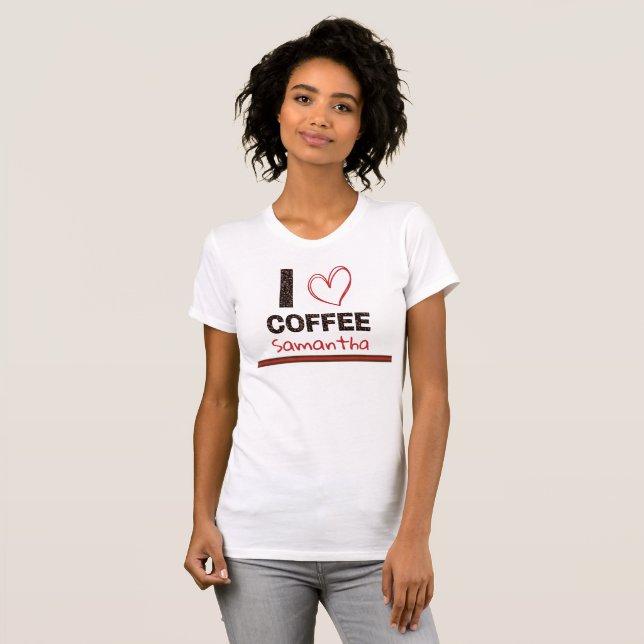 Camiseta Amante de Café Nome Personalizado Design de Grão d (Frente Completa)