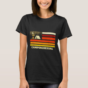 Camiseta Amante de camping engraçado bandeira retrô fogueir
