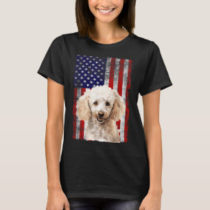 Camiseta Amante de Cão Poodle Bandeira dos EUA 4 de Julho P