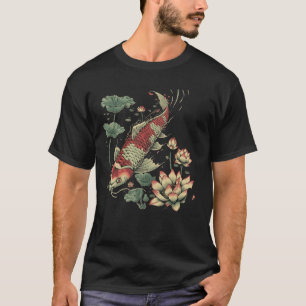 Camiseta Amante de Carpas de Lago Pet Arte Japonês Flor Koi