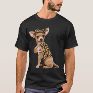 Camiseta Amante de Chihuahua Eu Amo Mãe Tatuagem Leopardo M