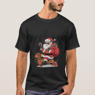 Camiseta Amante de Dachshund Feminino Funny Santa Riding Da