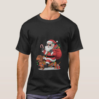 Camiseta Amante de Dachshund Feminino Funny Santa Riding Da