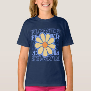 Camiseta amante de flores de tipografia floral azul retrógr