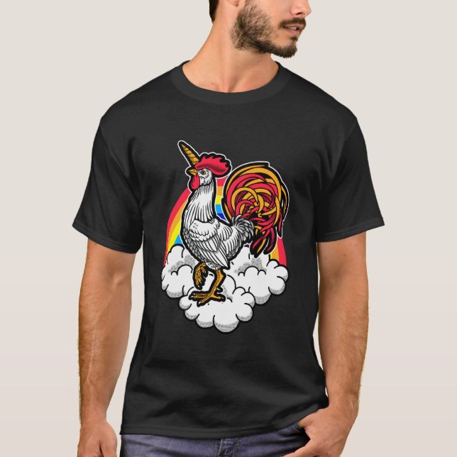 Camiseta Amante de Frango Unicórnio Arco-Íris Louco Engraça (Frente)