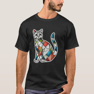 Camiseta Amante de Gatinho Colorido Geometria Mosaico Estil