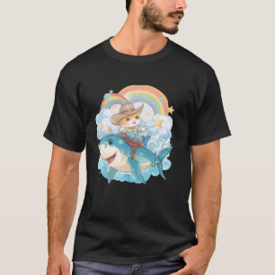 Camiseta Amante de Gatinho de Cavalgada de Tubarão Arco-íri