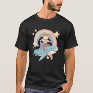Camiseta Amante de Gatinho de Passeio de Tubarão Arco-íris