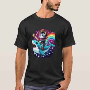 Camiseta Amante de Gatinho de Passeio de Tubarão Arco-íris