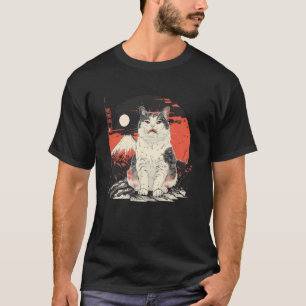 Camiseta Amante de Gatinho Vintage ao Pôr do Sol Arte Japon