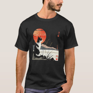 Camiseta Amante de Gatinho Vintage Pôr do Sol Arte Japonesa
