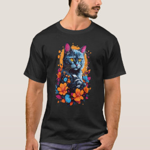 Camiseta Amante de Gato Floral Fofo