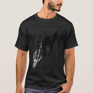 Camiseta Amante de Gato Preto Mão de Esqueleto, Gatinho Fof