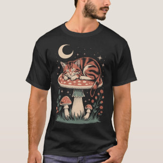 Camiseta Amante de Gato Retro Vintage Cogumelo Funghi Natur