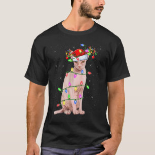 Camiseta Amante de Gato Sphynx Iluminação de Natal Papai No