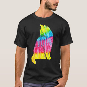 Camiseta Amante de Gato Tie Dye Felino Psicodélico Abstrato