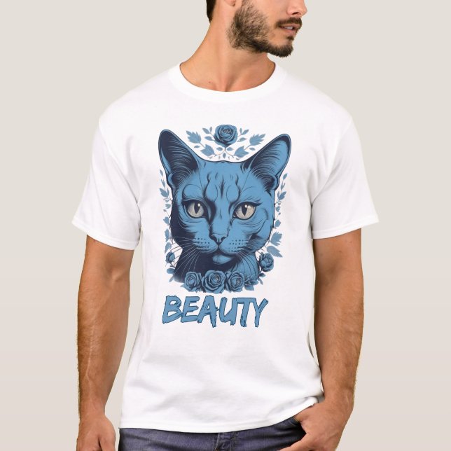 Camiseta amante de gatos azuis (Frente)