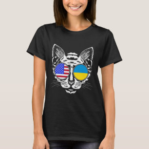 Camiseta Amante de Gatos Bandeira Ucraniana EUA Ucrânia Ame