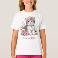 Amante de Gatos Gatito Cinza Rosas Rosa