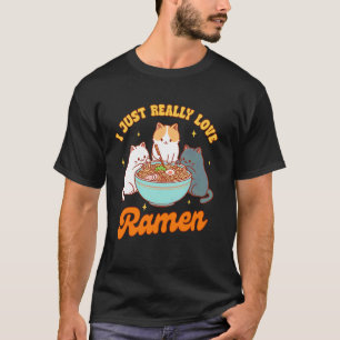 Camiseta Amante de Gatos Ramen Japonês Eu Só Realmente Amo