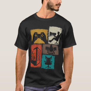 Camiseta Amante de Jogos de Vídeo Colagem Vintage Gamer Hom