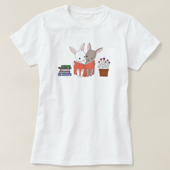 Camiseta Amante de livro bonito dos coelhos do t-shirt do (Frente do Design)