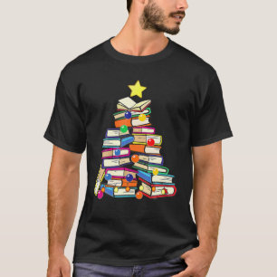 Camiseta Amante De Livros Árvore De Natal Bibliotecária Liv