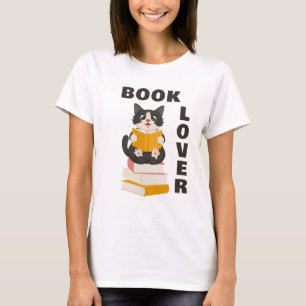 Camiseta Amante de Livros de Gatos Volta às Aulas Desenho A