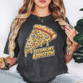 Camiseta Amante de Livros de Pizza Alimentando Minha Adicçã