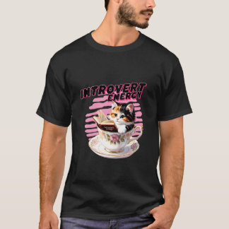 Camiseta Amante de Livros Energia de Introvertido Gato na X