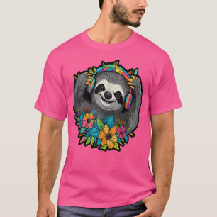 Camiseta Amante de Música Flora Art Dj Sloth Edm Festival