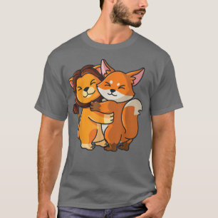 Camiseta Amante de os animais de Leão e Fo Hugging Cute Kaw