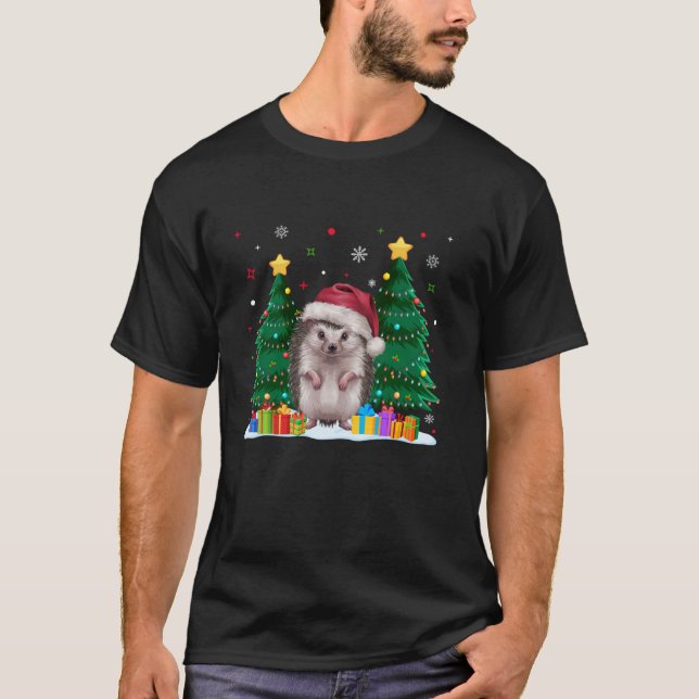 Camiseta Amante de os animais engraçado Hedgehog Santa Hat  (Frente)