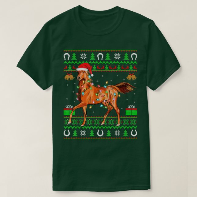 Camiseta Amante de os animais Engraçado Horso Xmas Luzes Fe (Frente do Design)