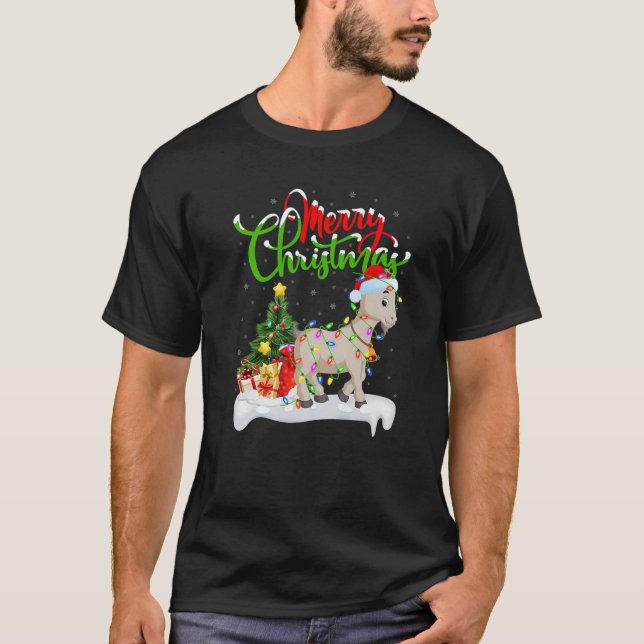 Camiseta Amante de os animais Engraçado Xmas Lighting Goat  (Frente)
