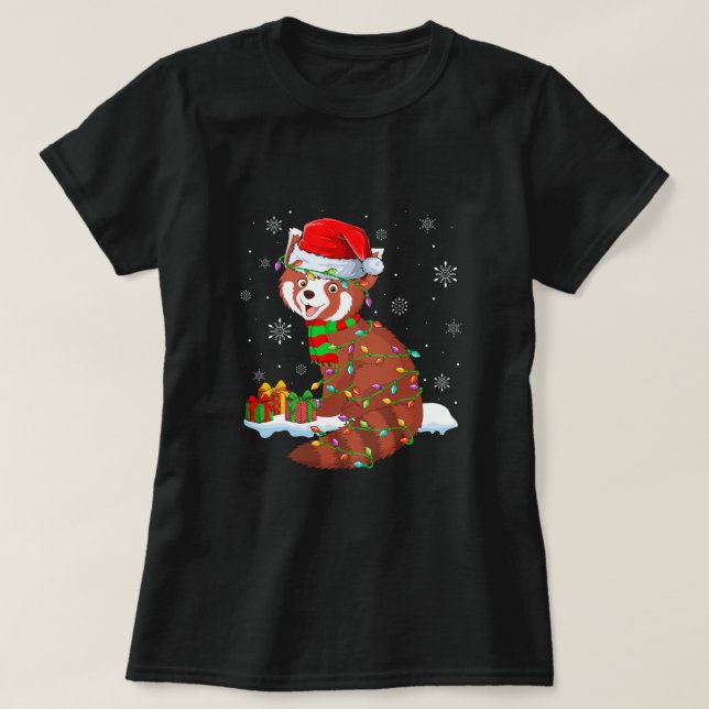 Camiseta Amante de os animais Panda Xmas Santa Hat Cristo V (Frente do Design)